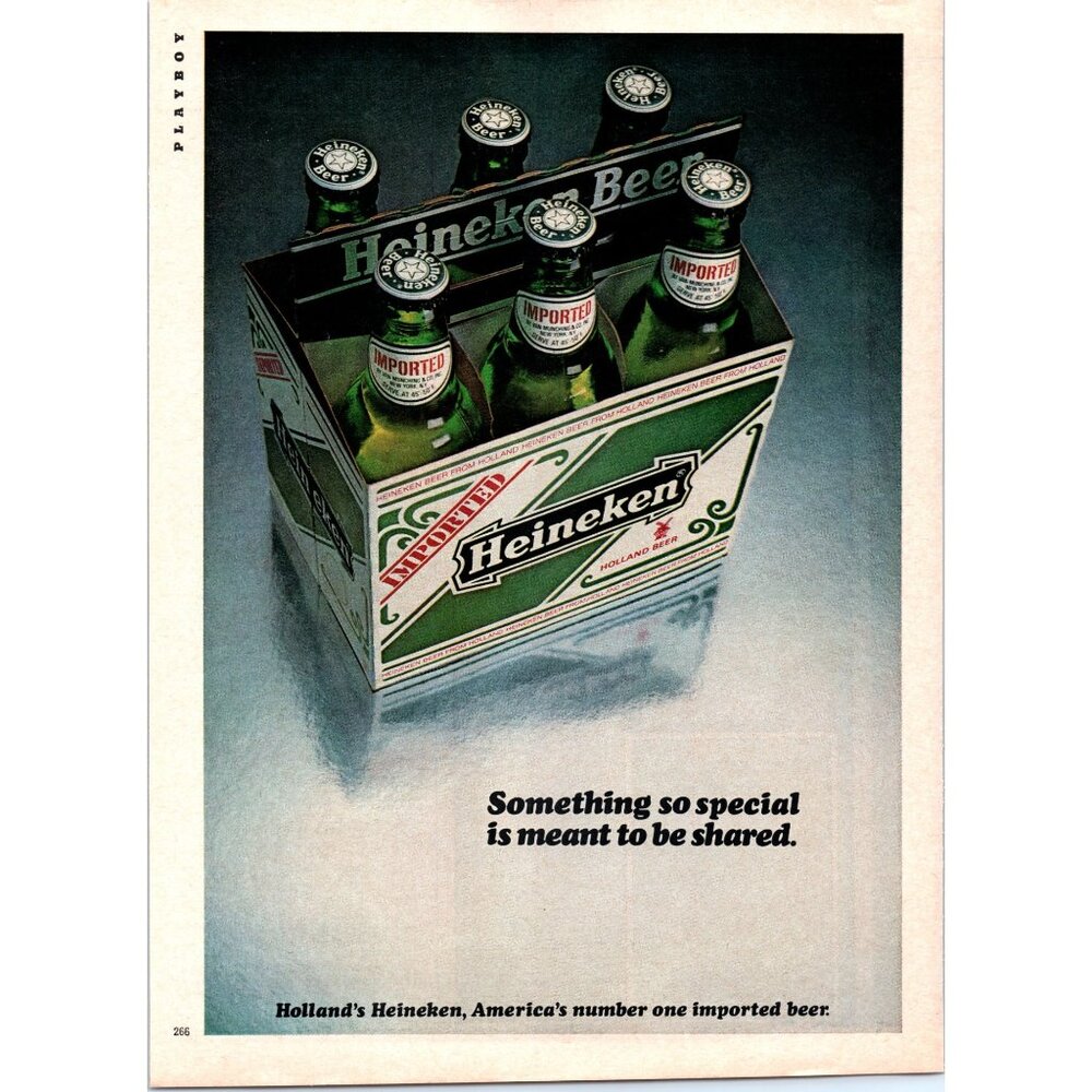1981 Heineken Lager Beer 6 Pack Bottles Vintage Print Ad Holland Bar Wall Art
